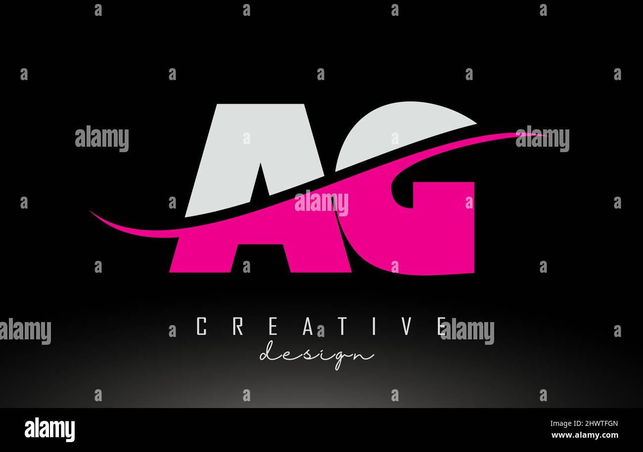 AG A G White und Pink Letter Logo mit Swoosh und geschwungenen Linien. Stock Vektor