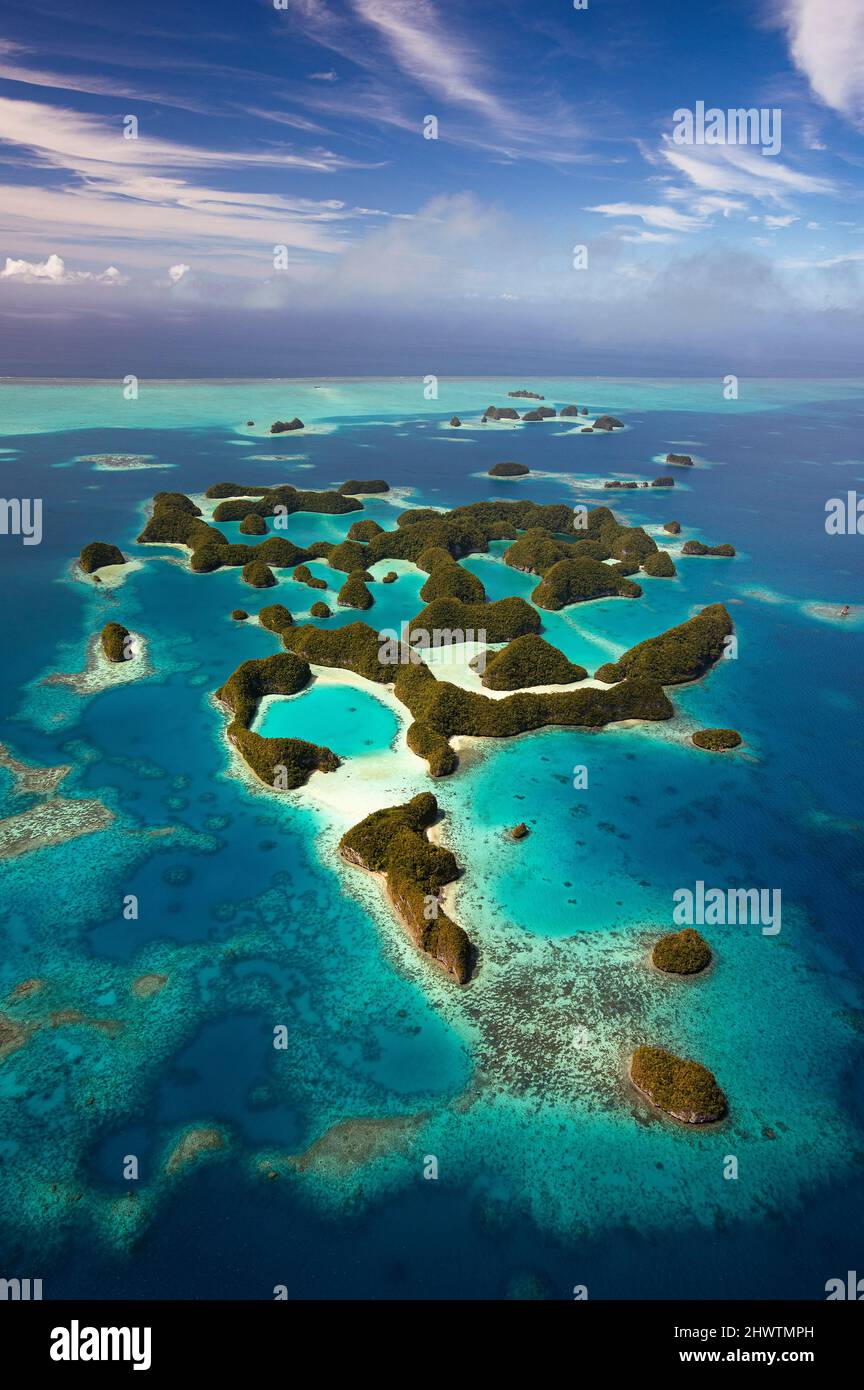 Luftaufnahme des Archipels von Palau, Mikronesien, Pazifischer Ozean Stockfoto