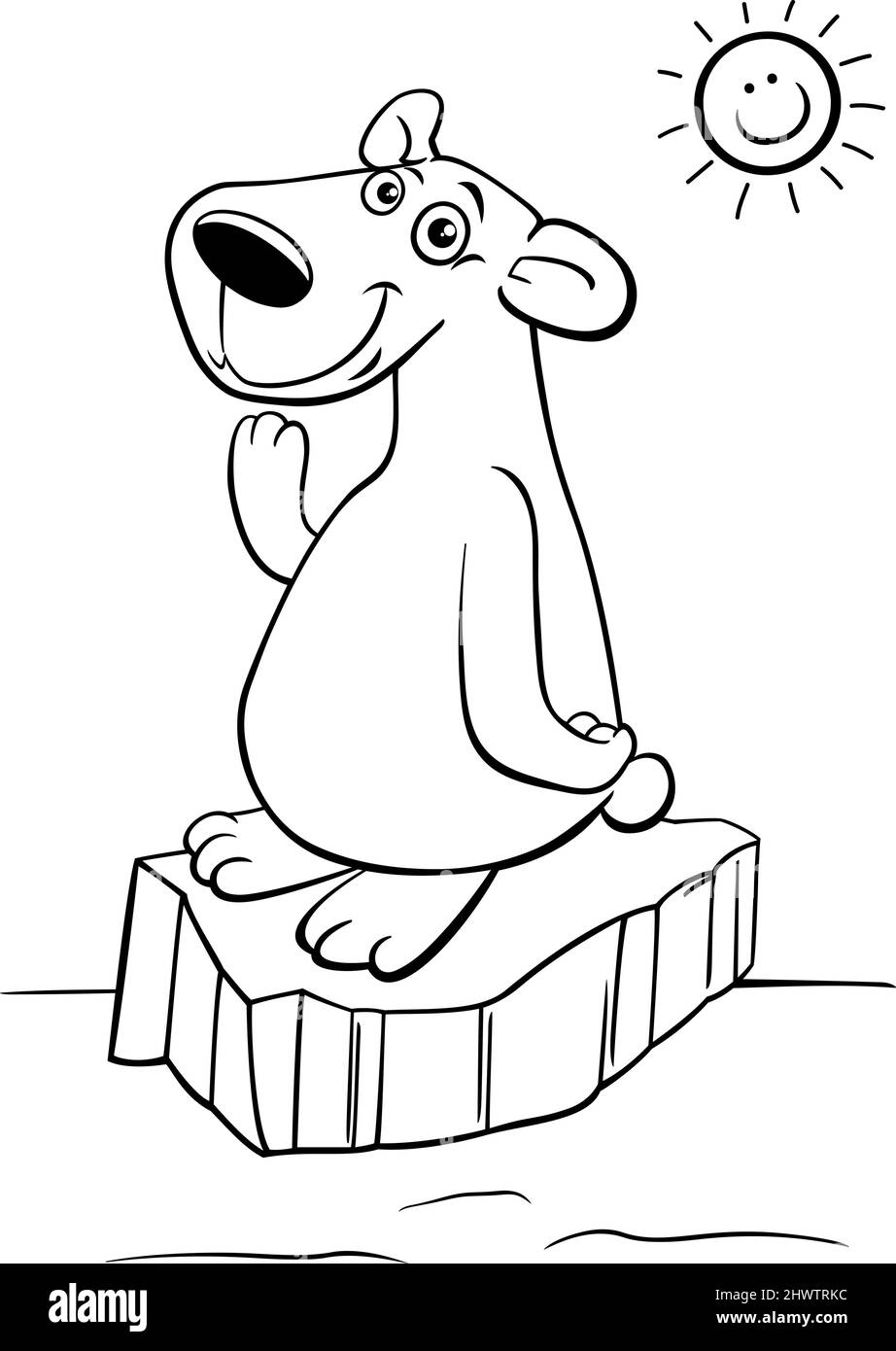 Schwarz-Weiß-Cartoon-Illustration des Eisbären Tiercharakter in der arktischen Färbung Buchseite Stock Vektor