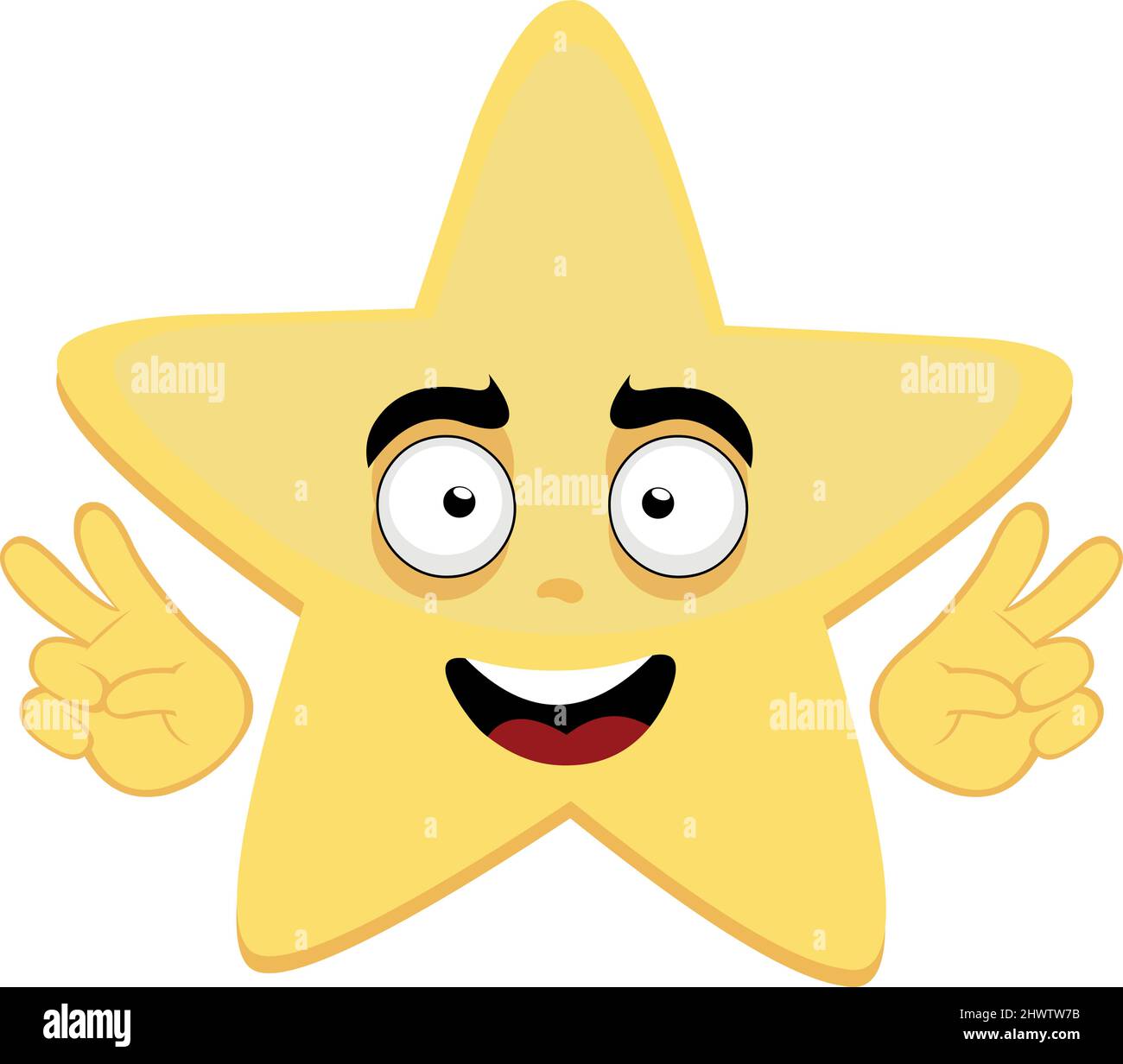 Vector Cartoon Figur Illustration eines Sterns, mit einem glücklichen Ausdruck, eine Geste der Liebe und des Friedens mit seinen Händen Stock Vektor