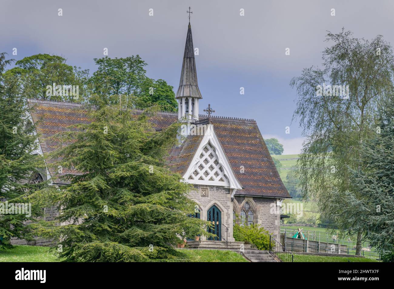 Kleine Dorfkirche, Ilam Dovedale, Stockfoto