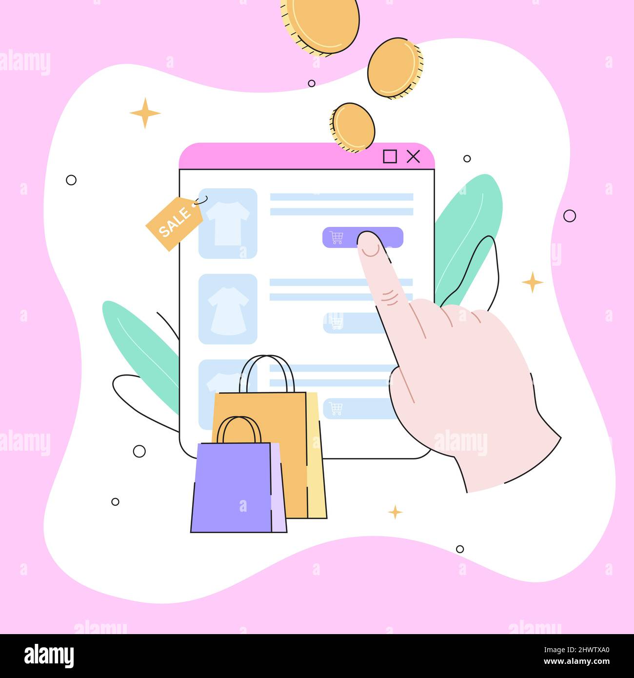 Illustration Zum Online-Shopping. Pink Sale und Retail-Konzept. Vektorgrafik Stock Vektor