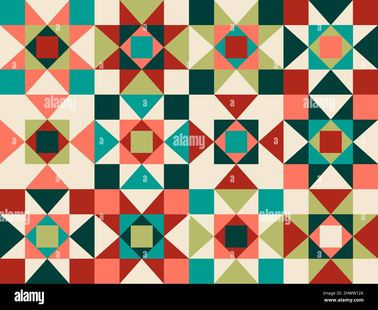 Nahtloses Muster mit geometrischen Motiven in 6 Farben Stockfoto