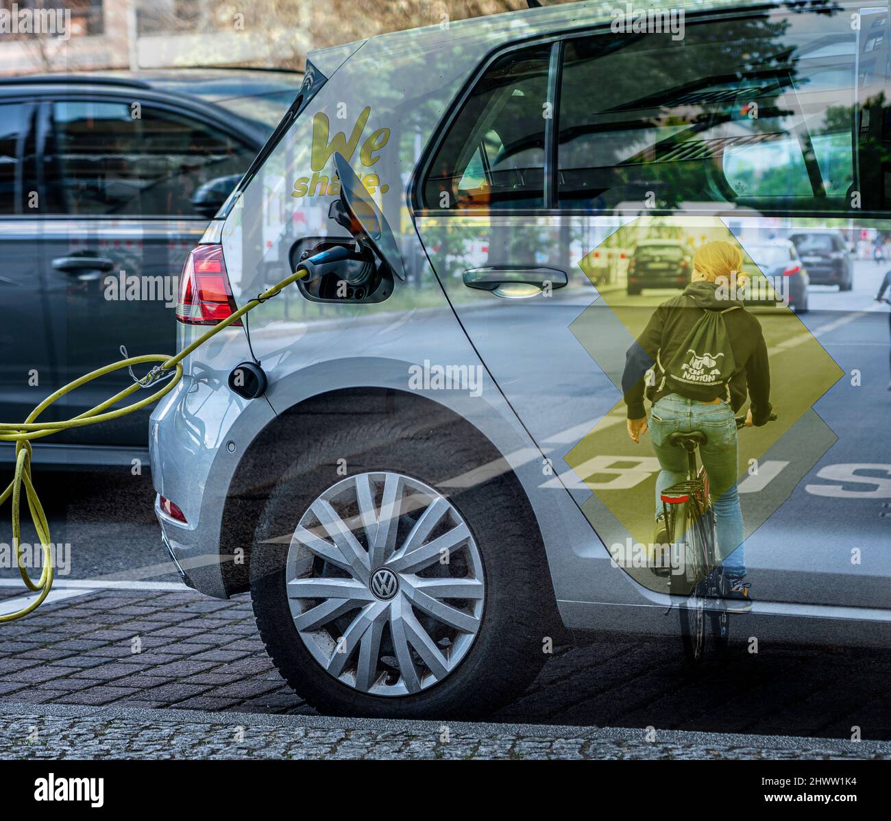 Collage Eines Elektroautos Stockfoto
