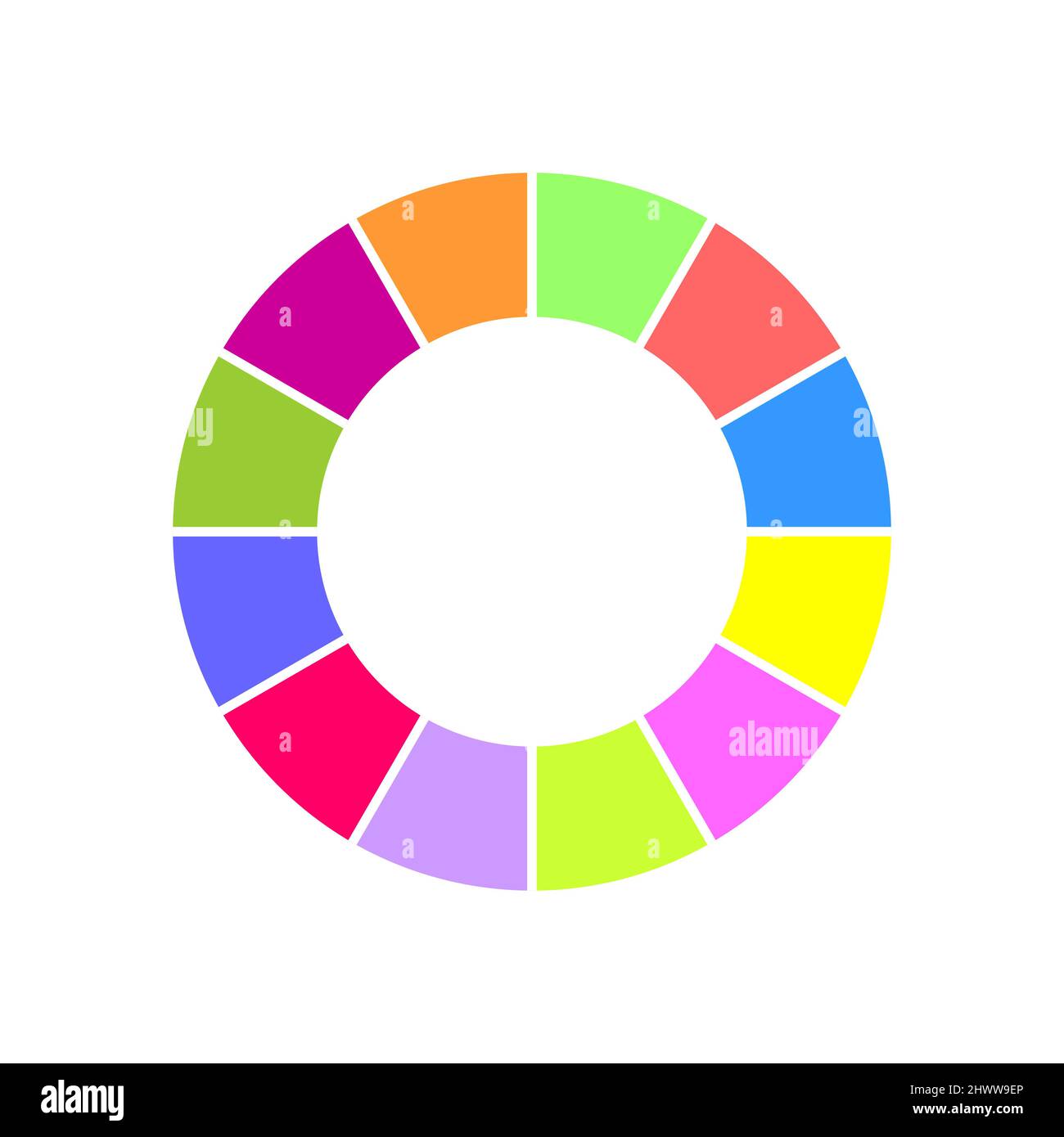 Kreis In 12 Gleiche Teile Teilen Ringdiagramm. Buntes Kreisdiagramm, das in 12 gleiche Teile geteilt ist