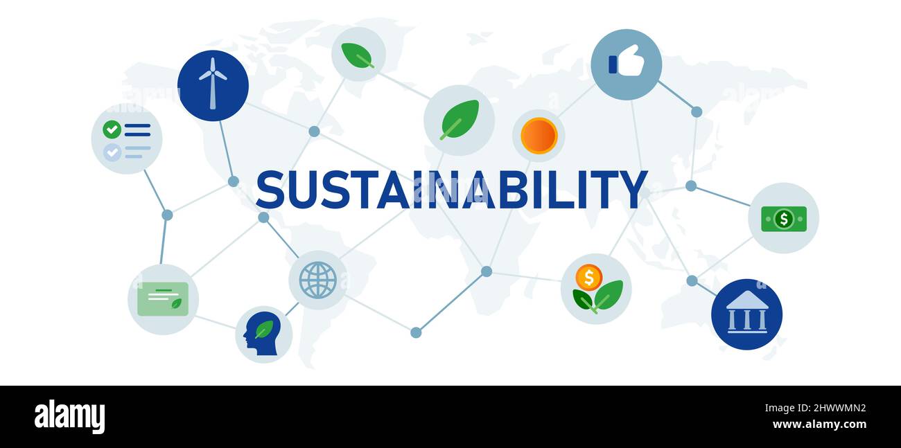 Nachhaltigkeit Öko grün Unternehmen Business Illustration Konzept Web-Header Icon set Stock Vektor