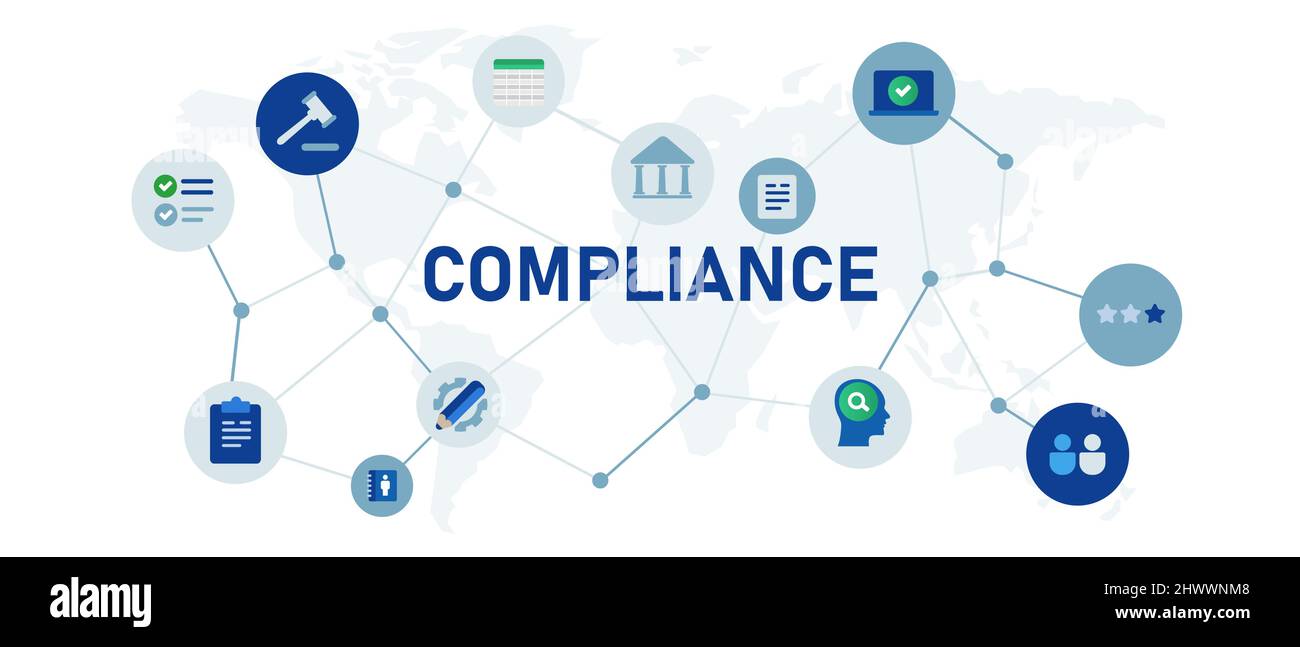 Compliance Icon Set Konzept der Unternehmensorgenisierung Einhaltung von RegulationsGovernance-Management-Aspekt Stock Vektor