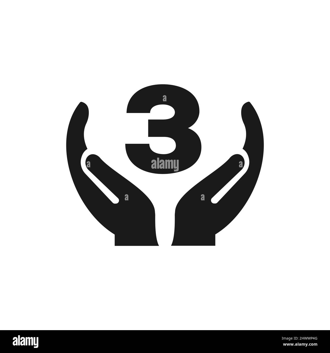 Brief 3 Geben Hand Logo Design. Hand Logo Design Auf Brief 3 Vektor-Vorlage Stock Vektor