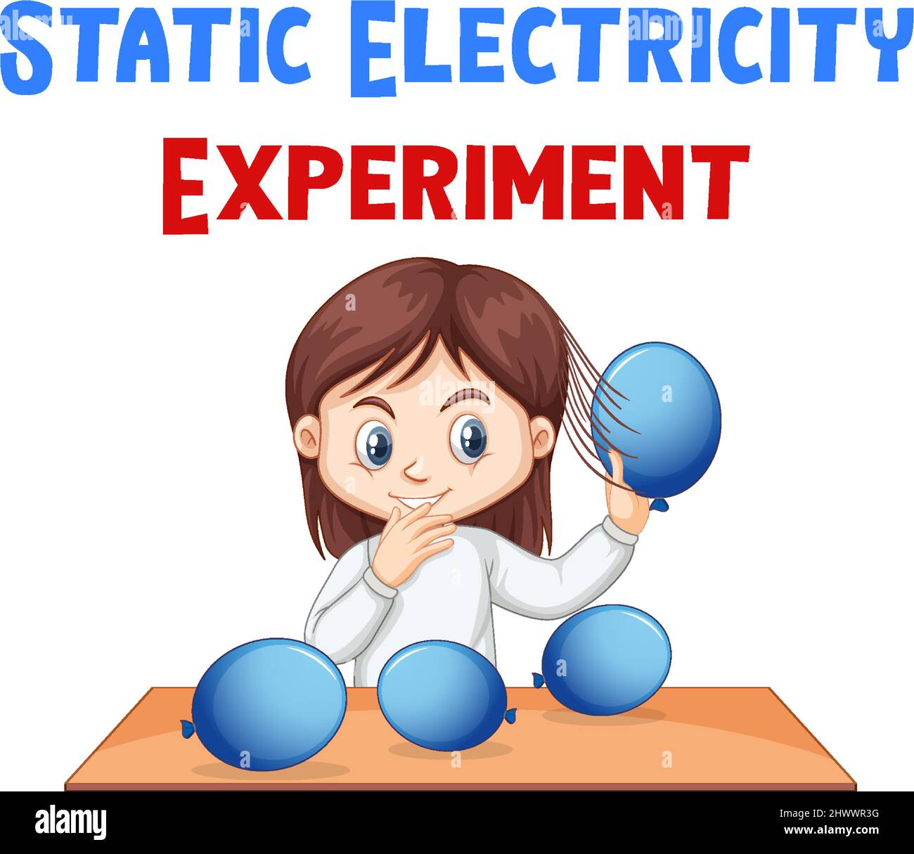 Statische Elektrizität Experiment mit Haaren und Ballons Illustration Stock Vektor