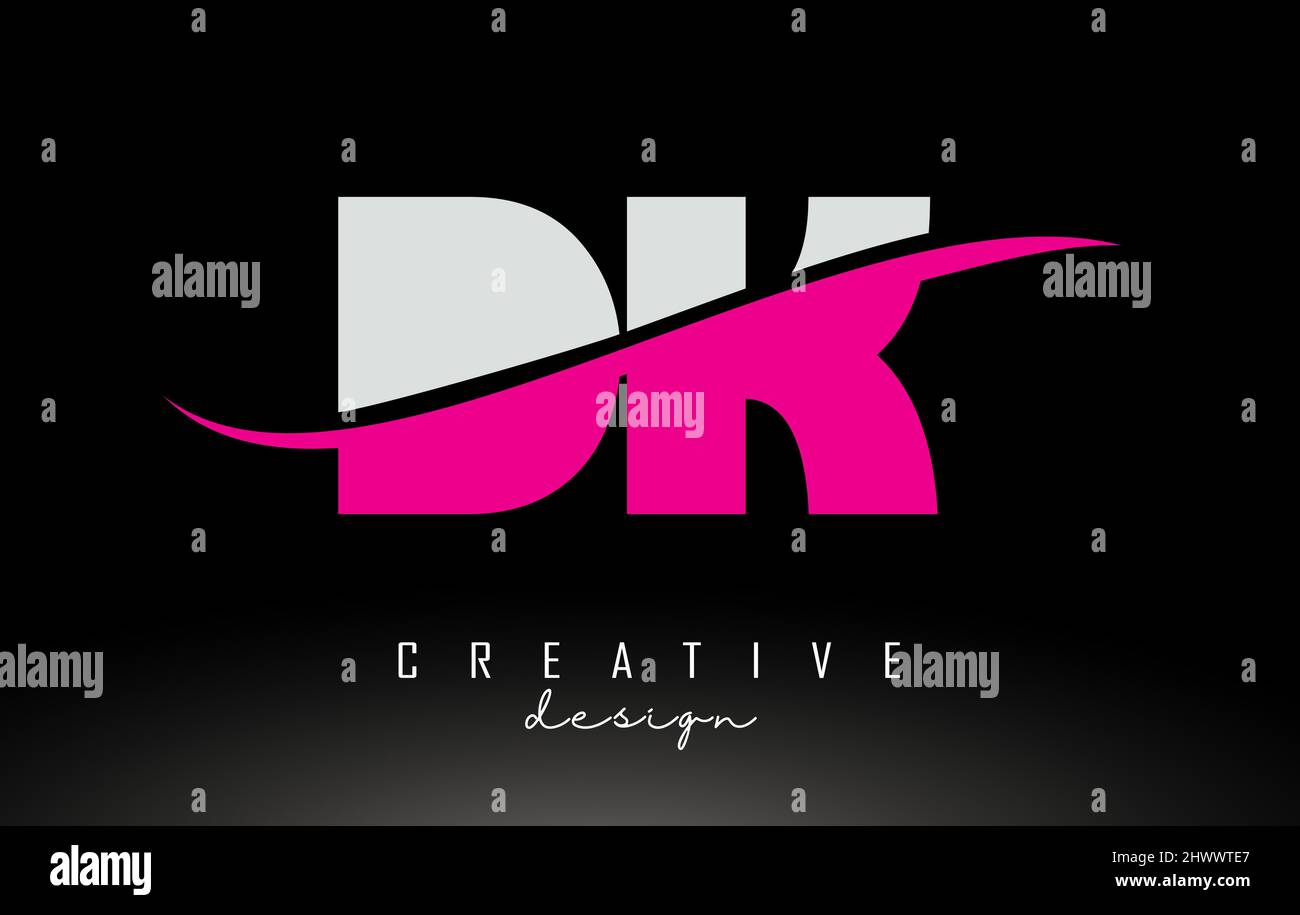 DK D K White und Pink Letter Logo mit Swoosh und geschwungenen Linien. Stock Vektor