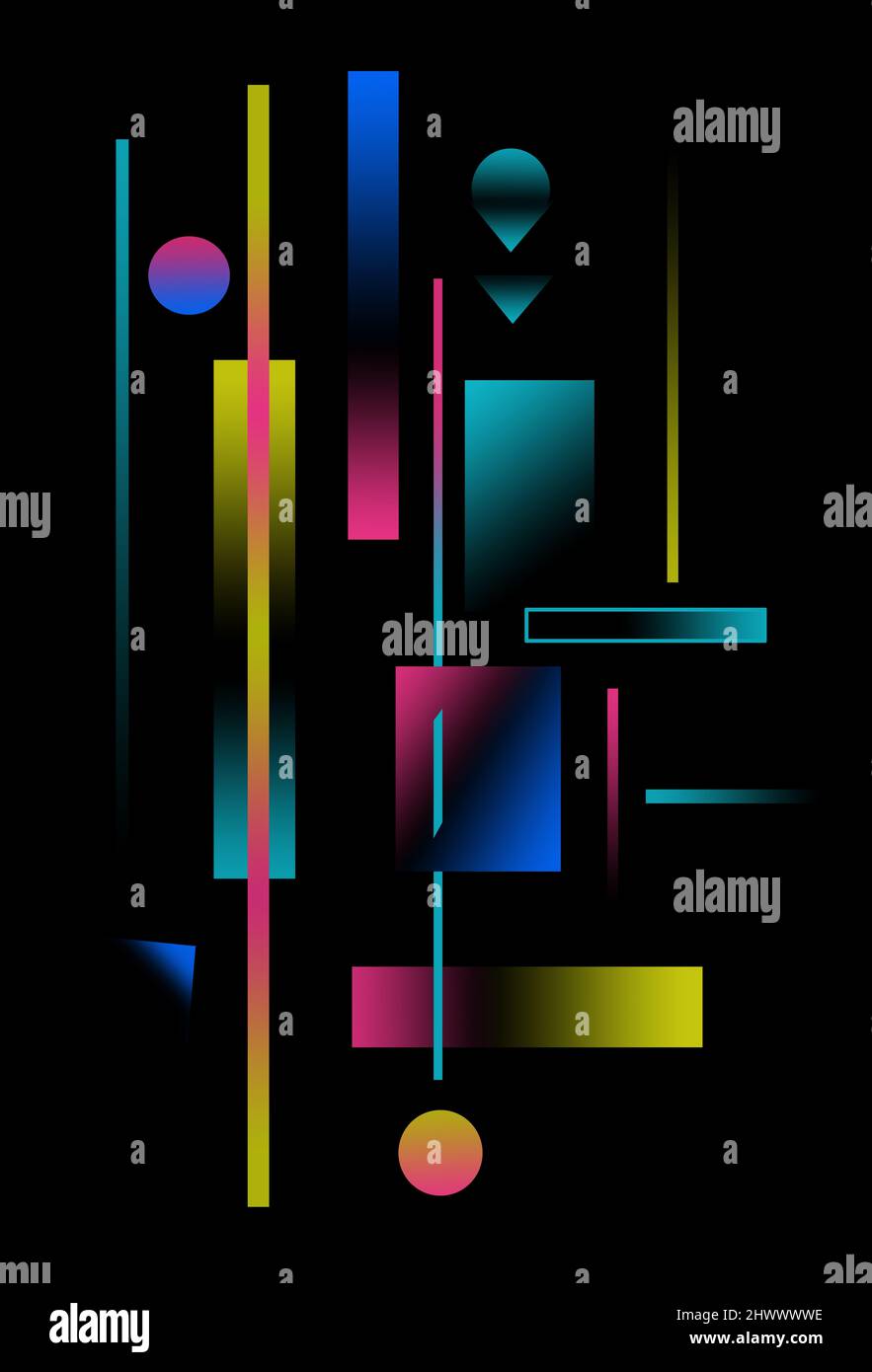 Hier ist eine farbenfrohe 3-d-Illustration abstrakter Designs auf schwarzem Hintergrund. Stockfoto