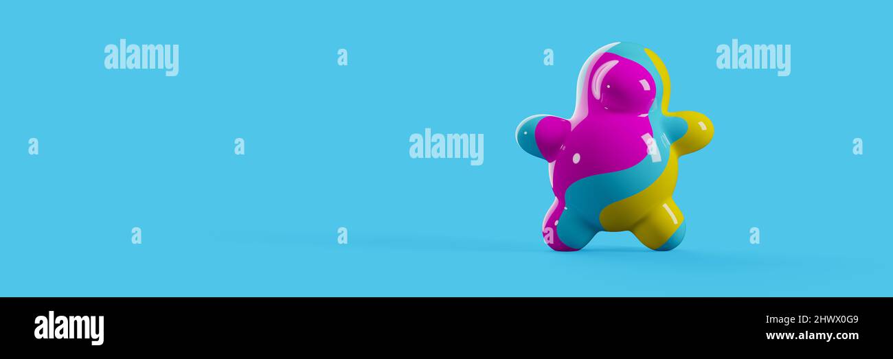 3D Render von abstrakter, farbenfroher Charakterform. 3D Rendern. Stockfoto