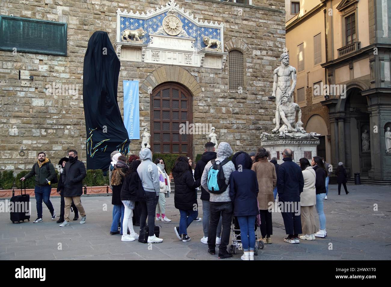 David di Michelangelo Buonarroti Florence Oscurato per la Guerra in Ucraina Stockfoto
