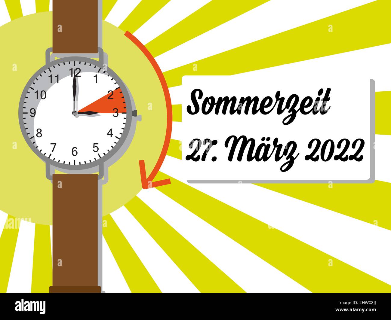 Ändern Sie die Zeit am 27. März Abbildung in deutscher Sprache geschrieben Stockfoto