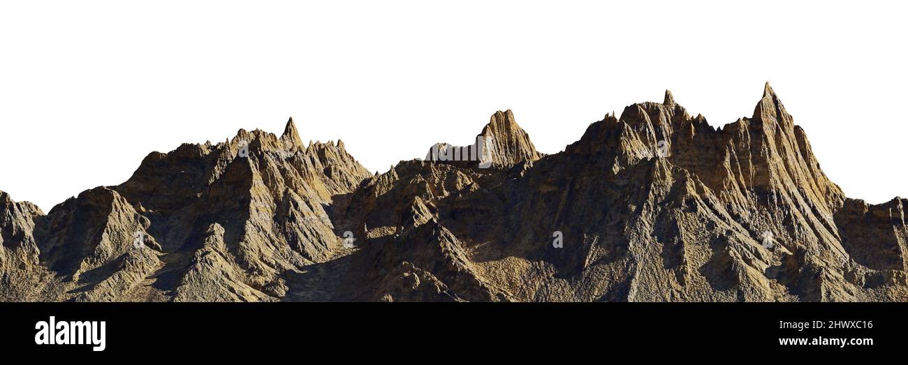 Schöne Bergkette isoliert auf weißem Hintergrund Stockfoto