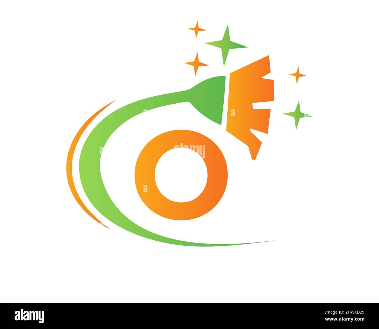 Reinigungslogo mit O-Buchstaben-Konzept. „House Clean and Broom“-Logo. O Maid Logo-Design mit Buchstabe Stock Vektor