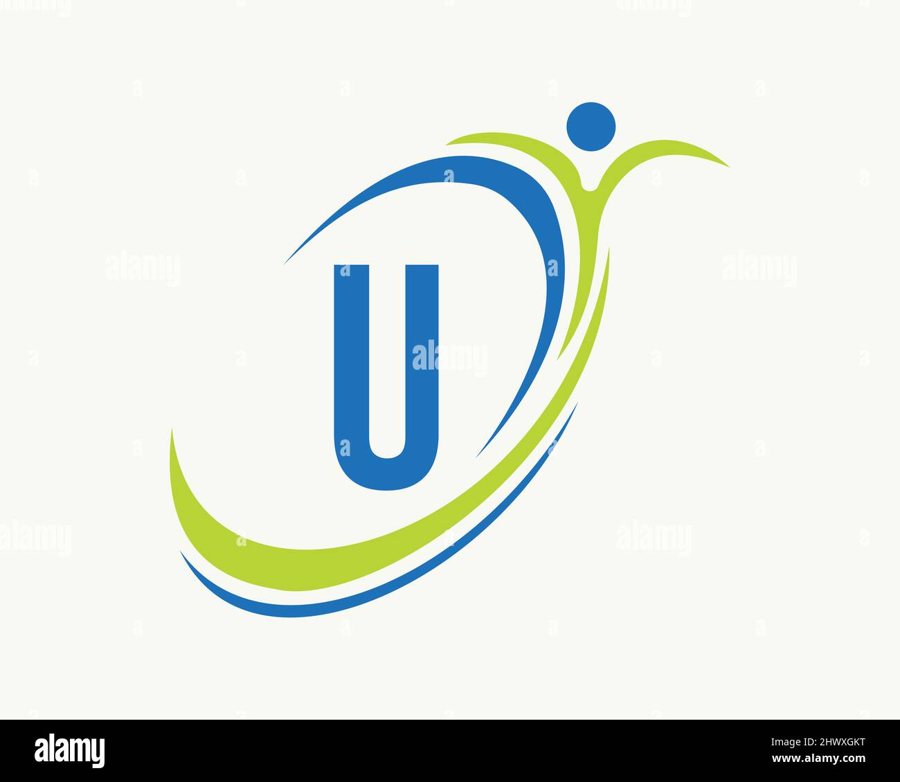 Bio, Gesundheitssymbol. Medizinisches Logo-Design mit U-Letter-Konzept. Design mit Fitnesslogo Stock Vektor