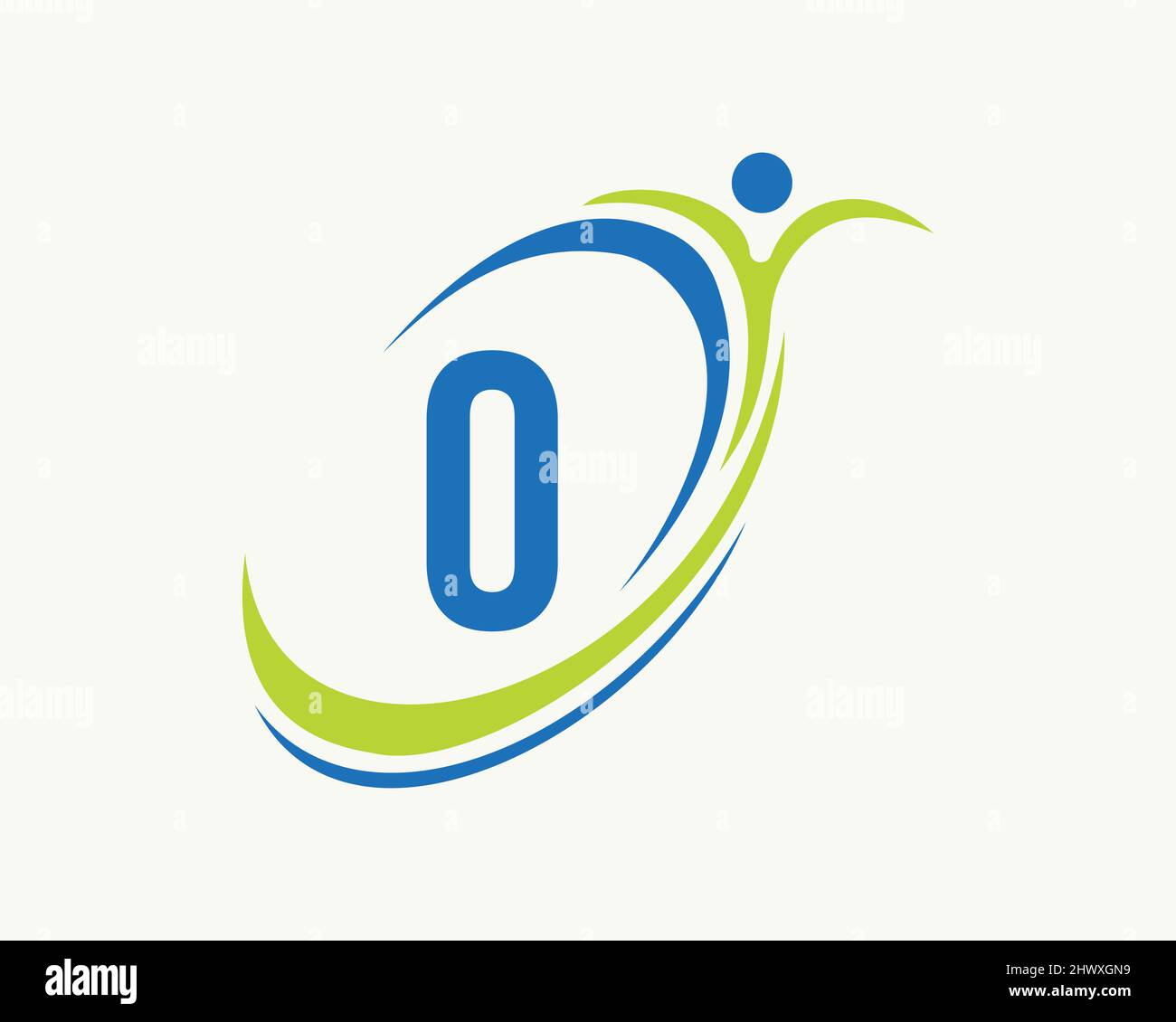 Bio, Gesundheitssymbol. Medizinisches Logo-Design mit O-Buchstaben-Konzept. Design mit Fitnesslogo Stock Vektor