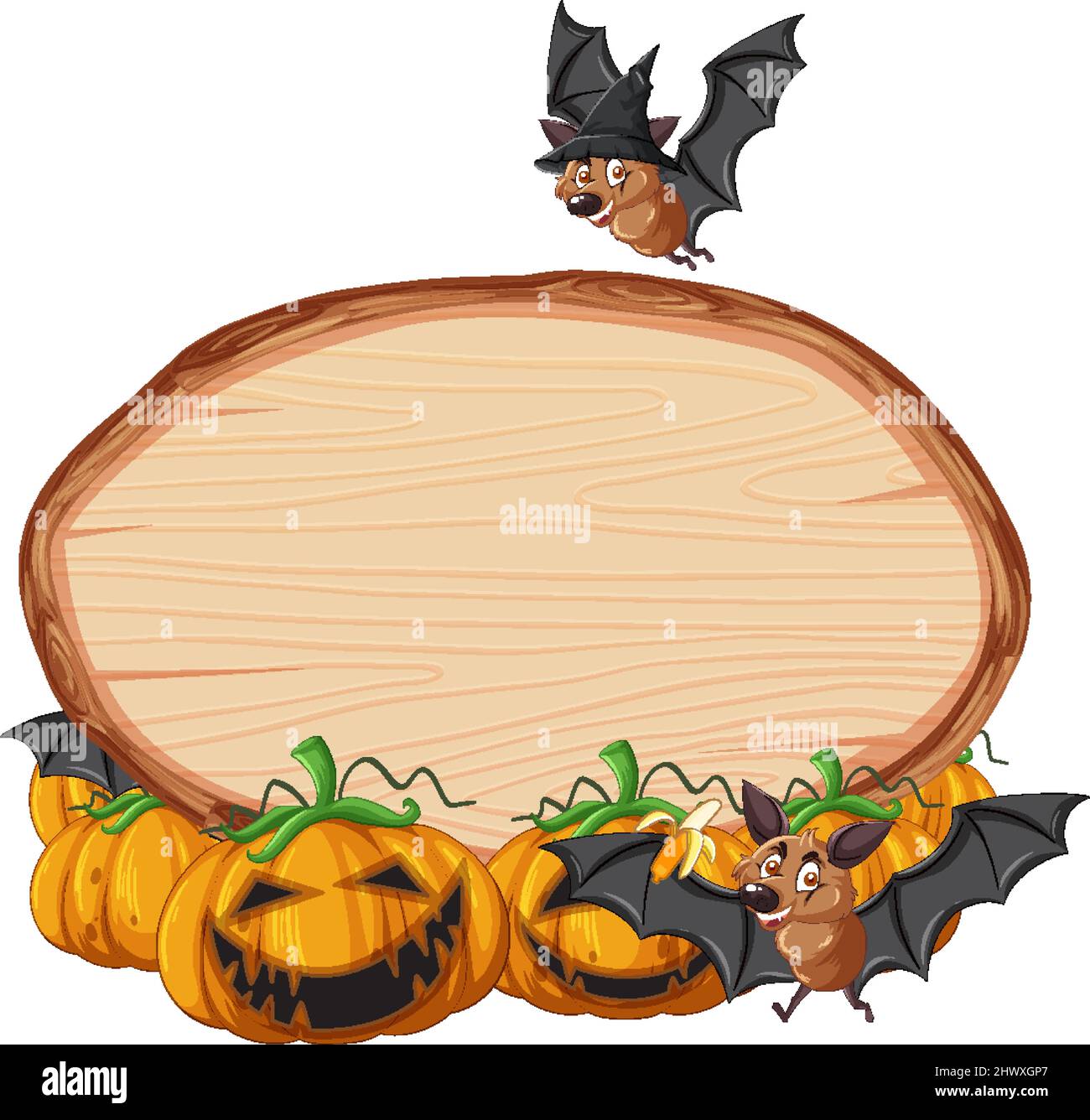Fledermaus mit Holzschild Banner Illustration Stock Vektor