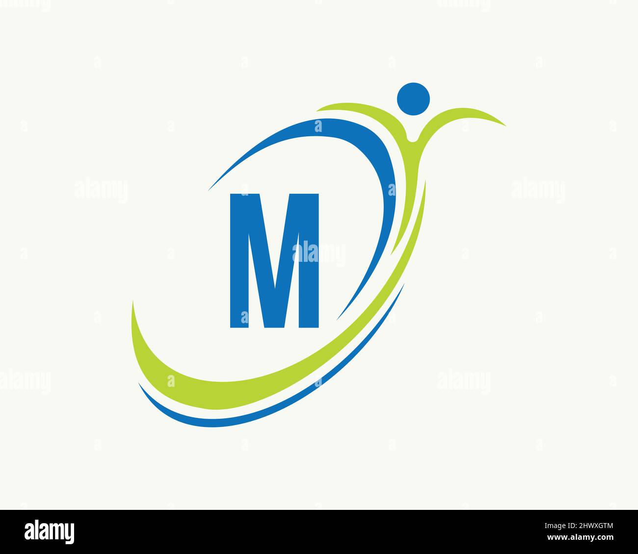 Bio, Gesundheitssymbol. Medizinisches Logo-Design mit M-Letter-Konzept. Design mit Fitnesslogo Stock Vektor