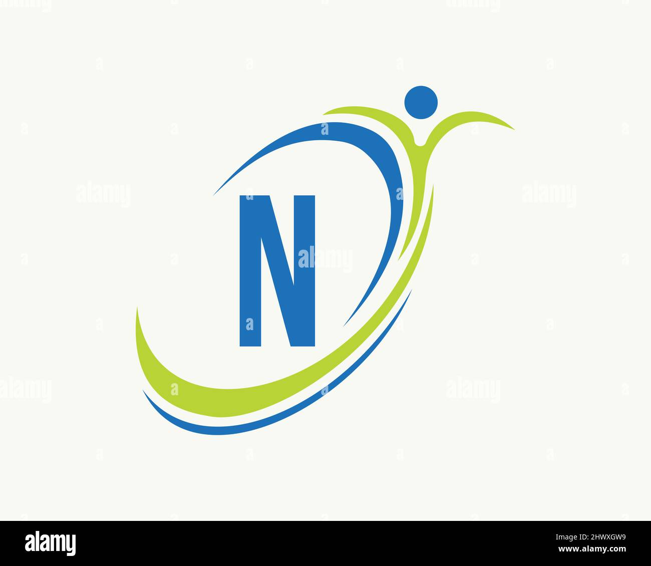 Bio, Gesundheitssymbol. Medizinisches Logo-Design mit N-Buchstaben-Konzept. Design mit Fitnesslogo Stock Vektor