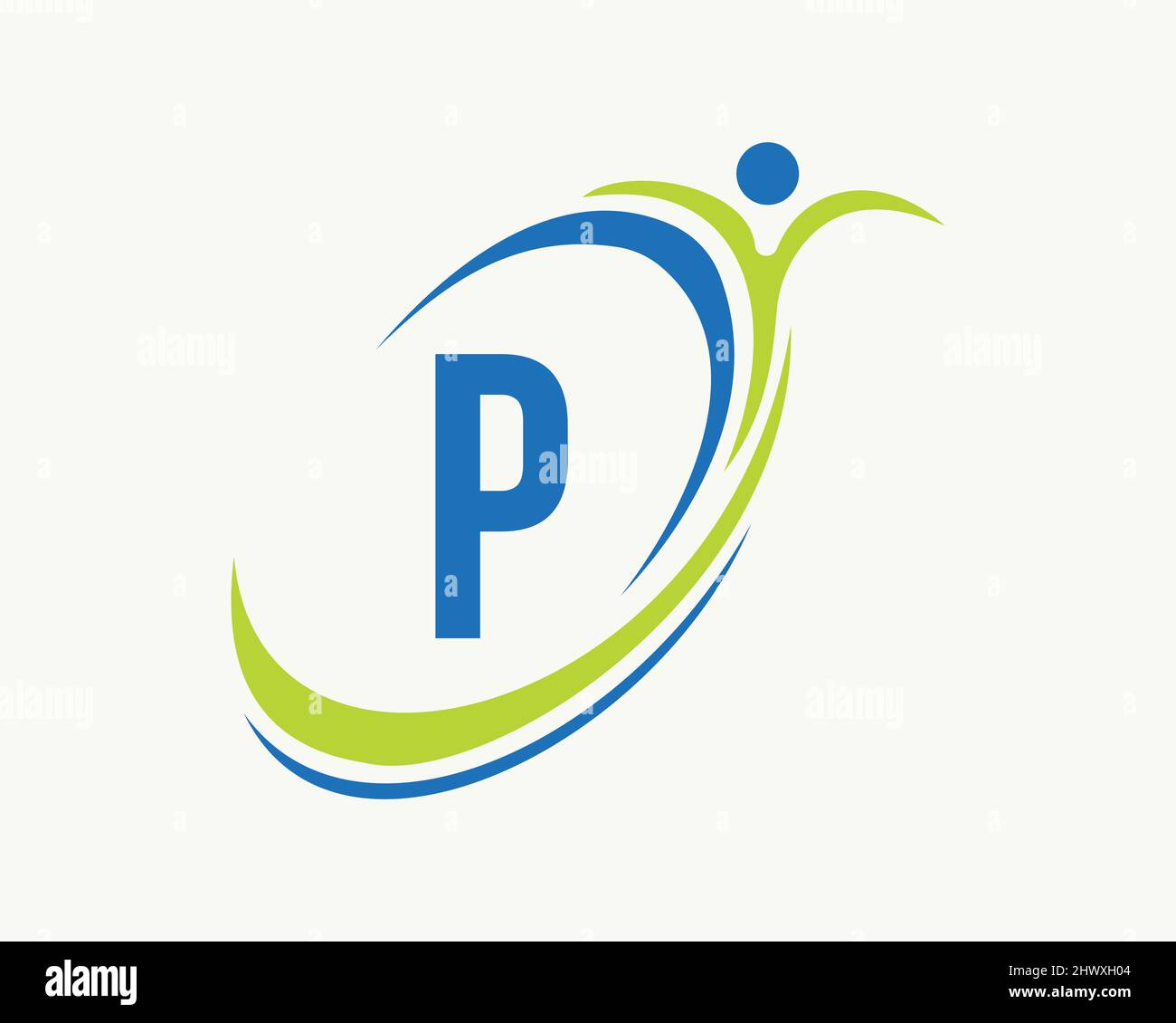Bio, Gesundheitssymbol. Medizinisches Logo-Design mit P-Letter-Konzept. Design mit Fitnesslogo Stock Vektor