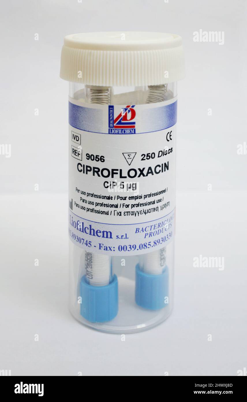 Ciprofloxacin, verwendet, um bestimmte Infektionen durch Bakterien zu behandeln und zu verhindern. Es ist auch bekannt, dass Ciprofloxacin verwendet wird, um Anthrax in zu behandeln Stockfoto