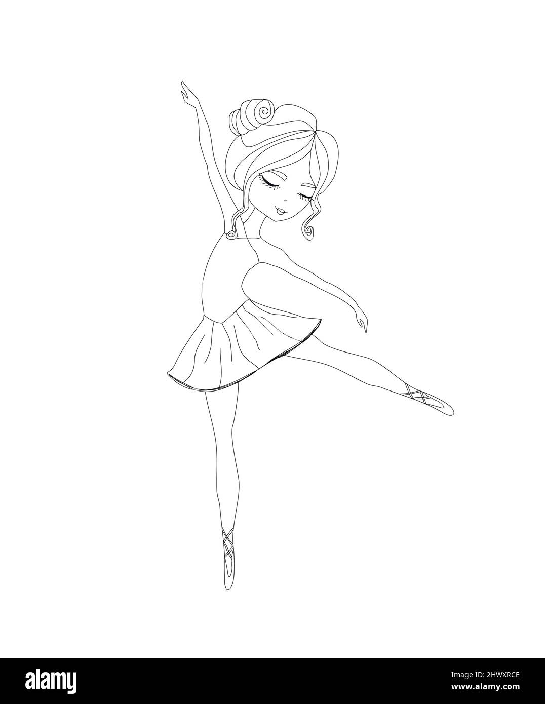 Schöne Ballerina, grafische Doodle Illustration, Malbuch Stock Vektor