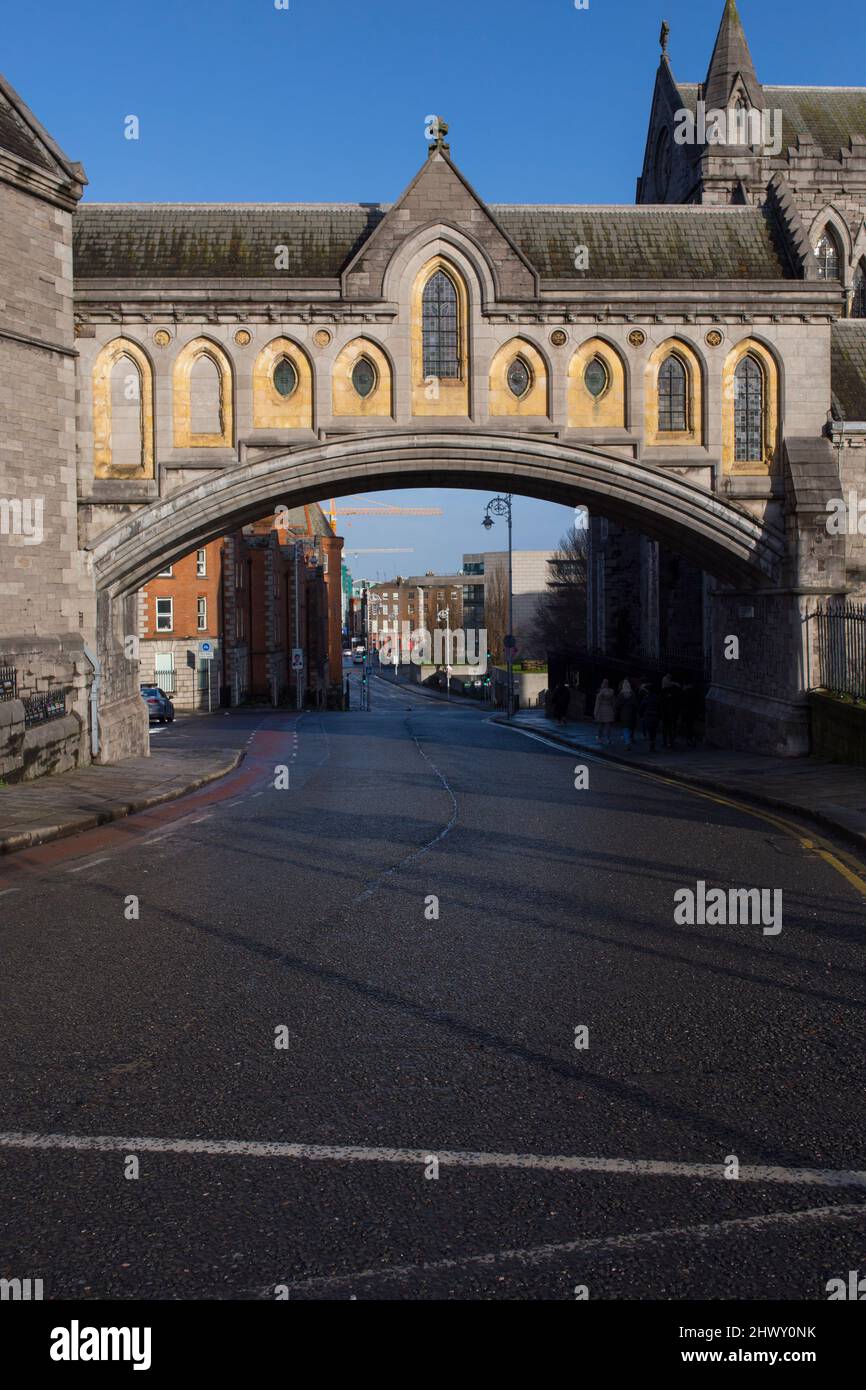 Christ Church Cathedral, markante überdachte Fußgängerbrücke, Dublin, Irland Stockfoto