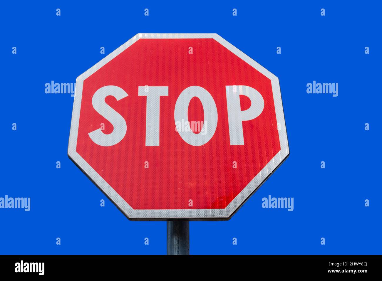 Stau-STOP-Schild am klaren blauen Himmel Stockfoto