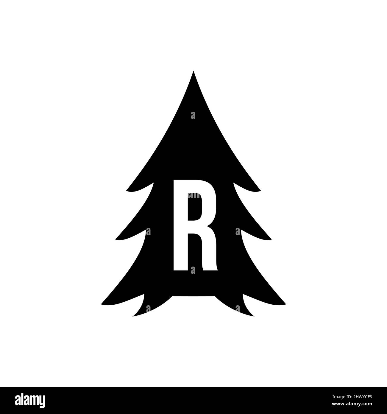 Pine Tree Logo Design auf Letter R Vorlage. Pine Tree Hotel Resort Wood Park Logo Design Stock Vektor