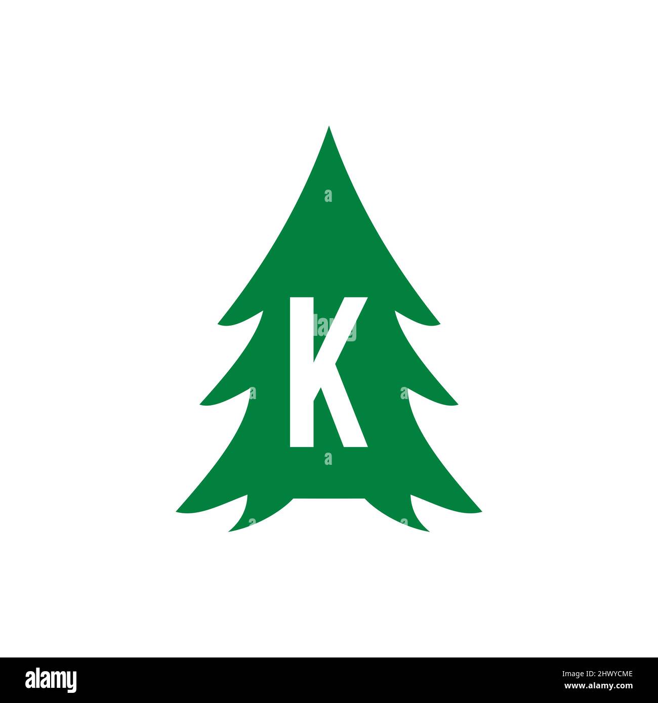 Pine Tree Logo Design auf Buchstabe K Vorlage. Pine Tree Hotel Resort Wood Park Logo Design Stock Vektor