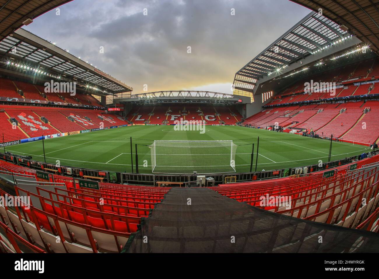 Ein allgemeiner Blick auf Anfield vor der UEFA Champions League Runde von 16 Spiel Liverpool gegen Inter Mailand Stockfoto