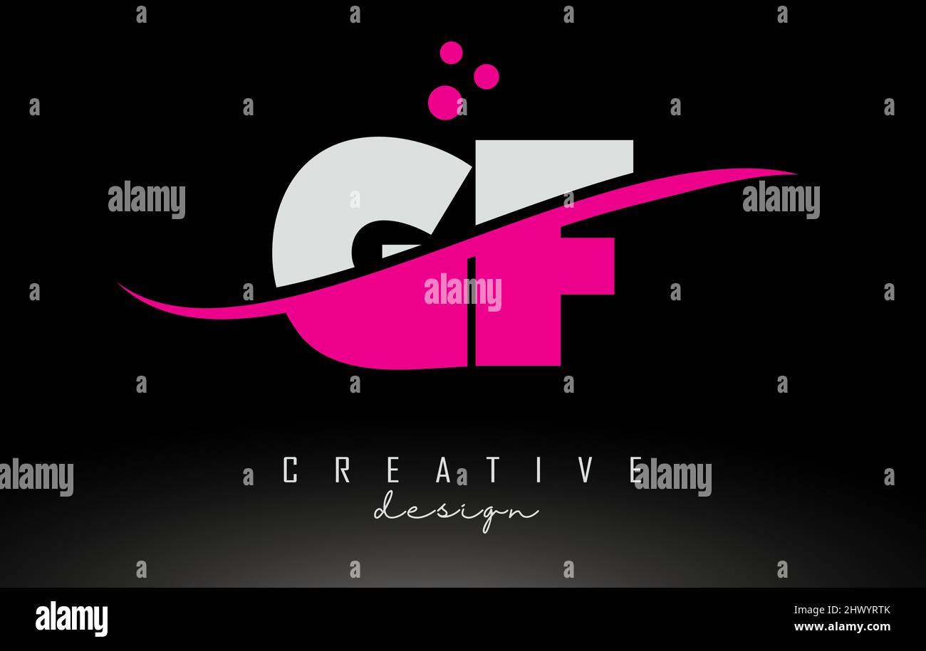 GF G F weißes und pinkfarbenes Buchstabenlogo mit Swoosh und geschwungenen Linien. Stock Vektor