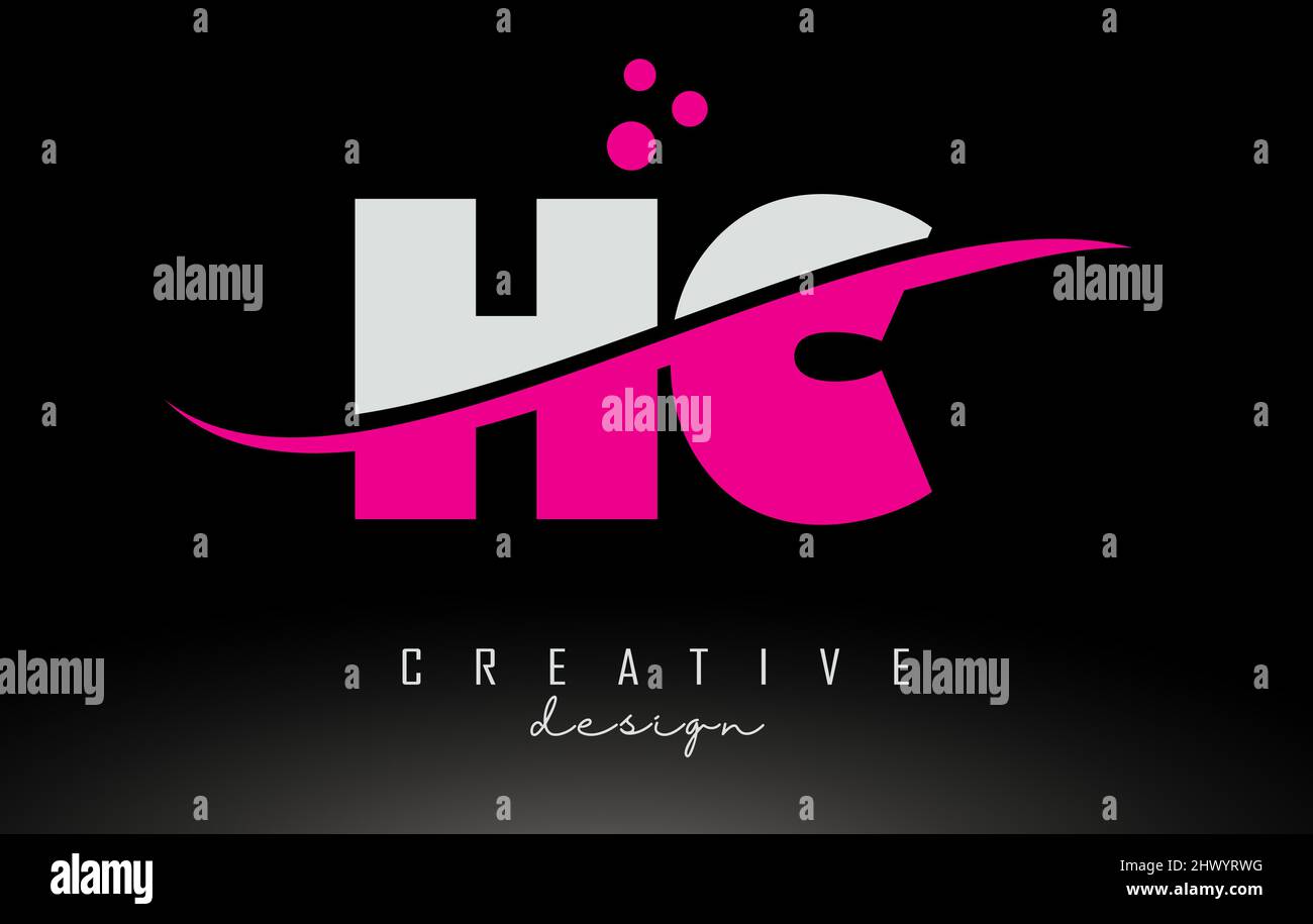 HC H C weißes und pinkfarbenes Buchstabenlogo mit Swoosh und geschwungenen Linien. Stock Vektor