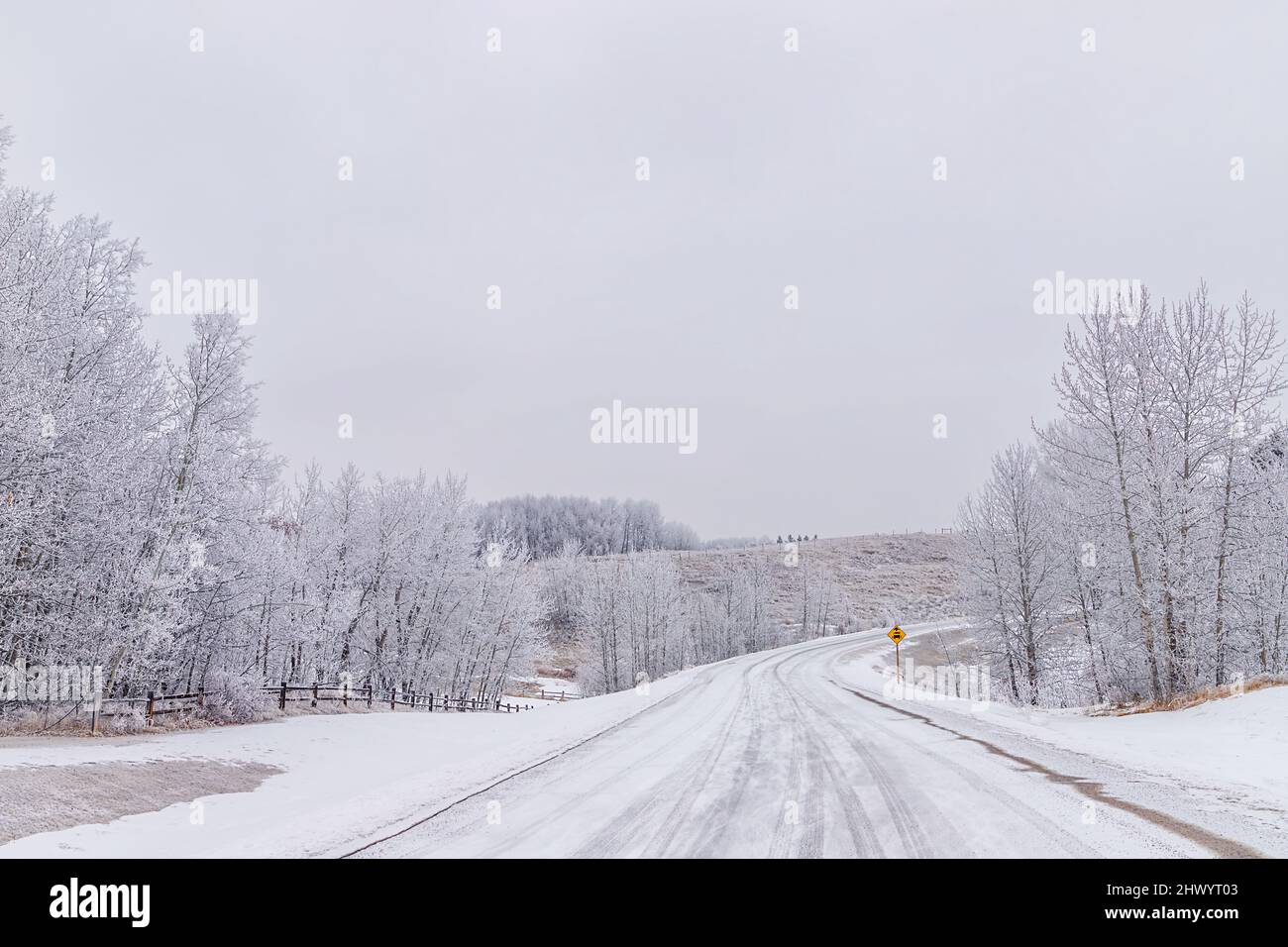 Schneebedeckte Straße an Einem Wintertag Stockfoto