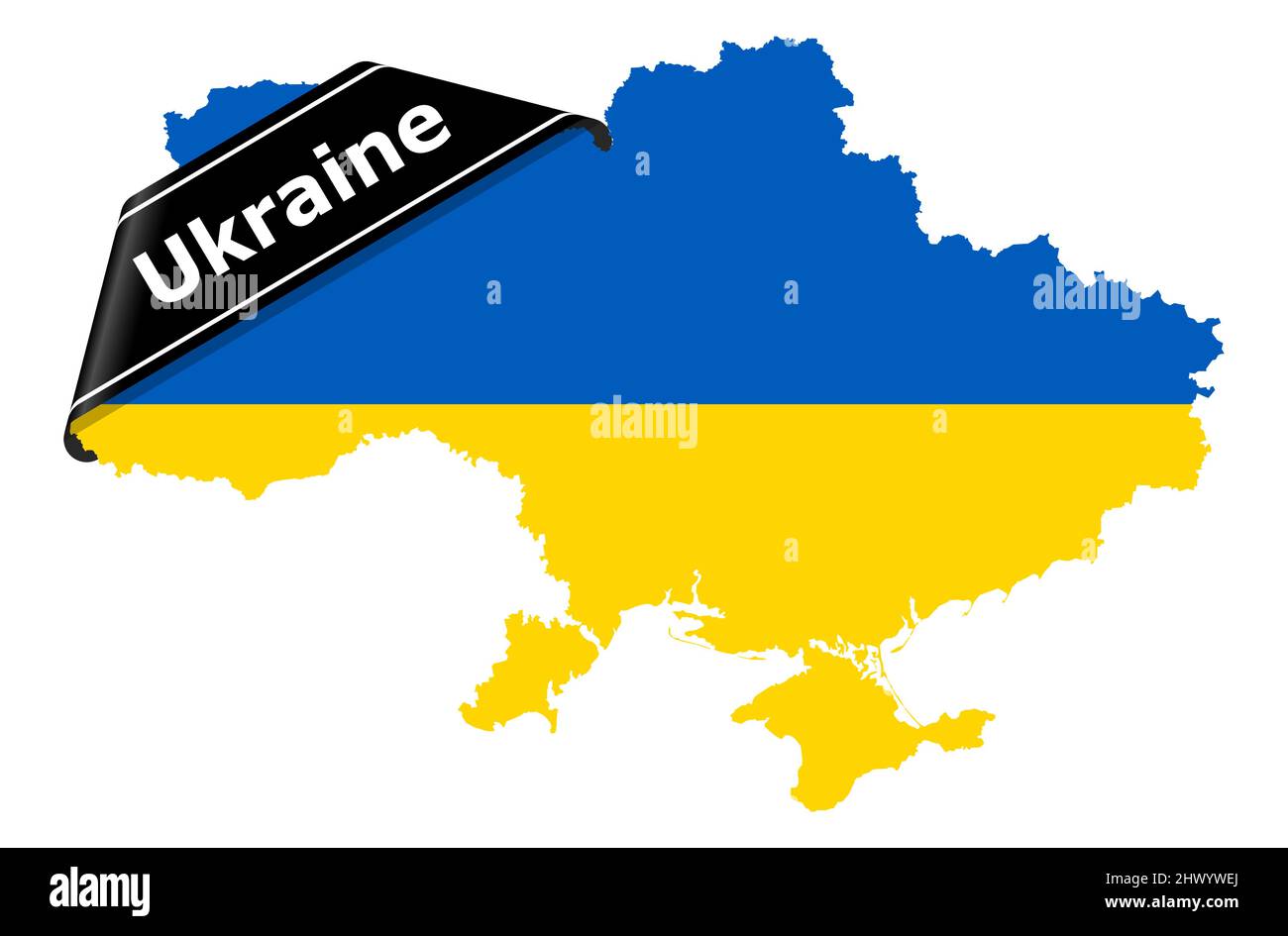 eps-Vektor-Illustration mit Silhouette des Landes ukraine mit Länderfarben und schwarzem Trauerbanner für den Krieg 2022 Stock Vektor