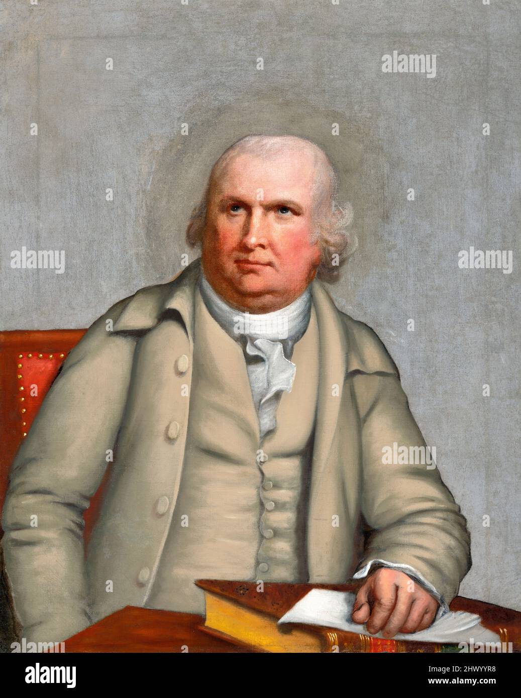 Porträt des Kaufmanns und Gründervaters der Vereinigten Staaten, Robert Morris, Jr (1734-1806) von Robert Edge Pine, Öl auf Leinwand, c. 1785 Stockfoto