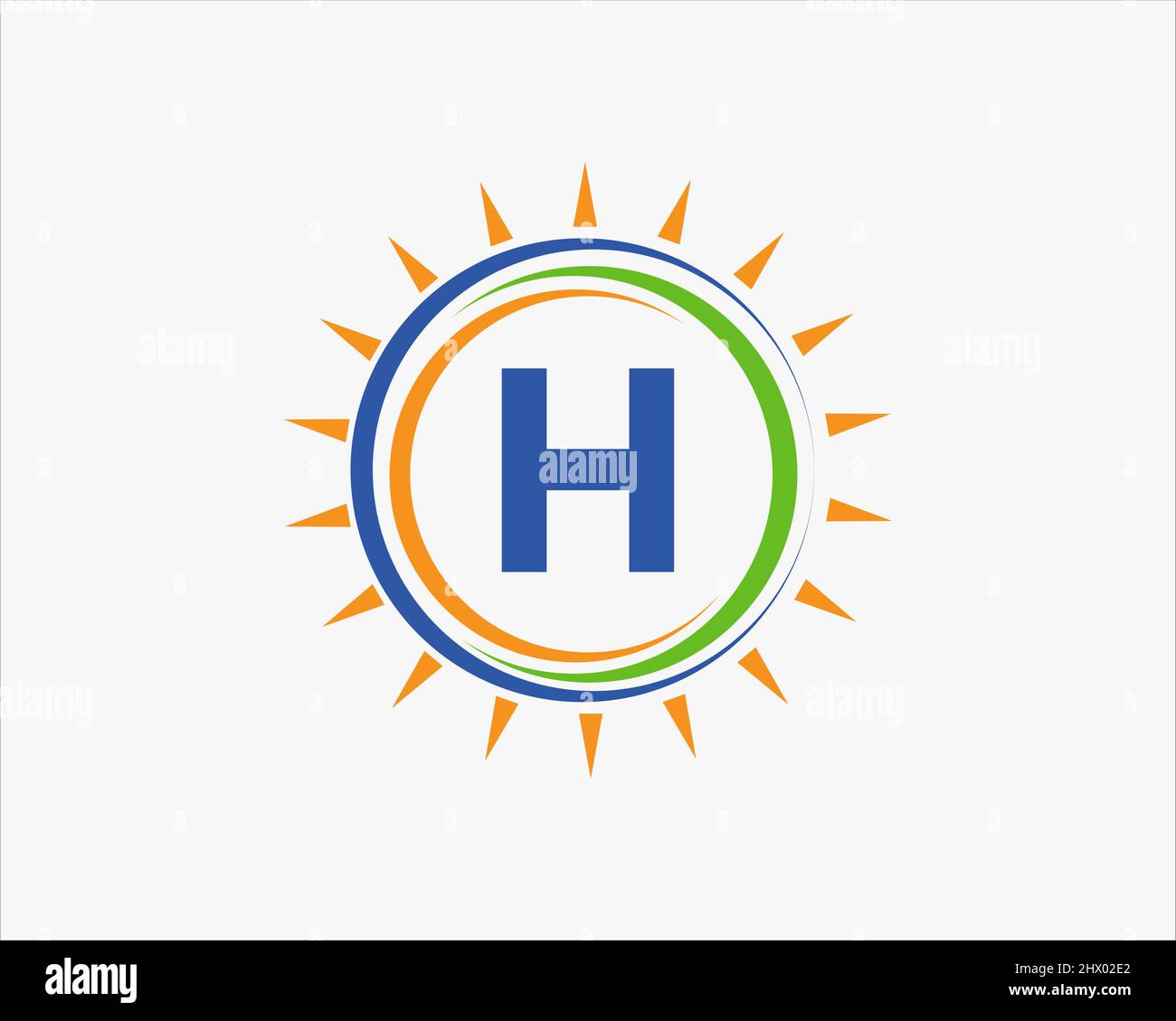 Logo von Sun Solar Energy auf der Vorlage „Buchstabe H“. H Buchstabe Solar Logo Design. Solar Panel Farm Electric Farming Industry Logo-Vorlage Stock Vektor