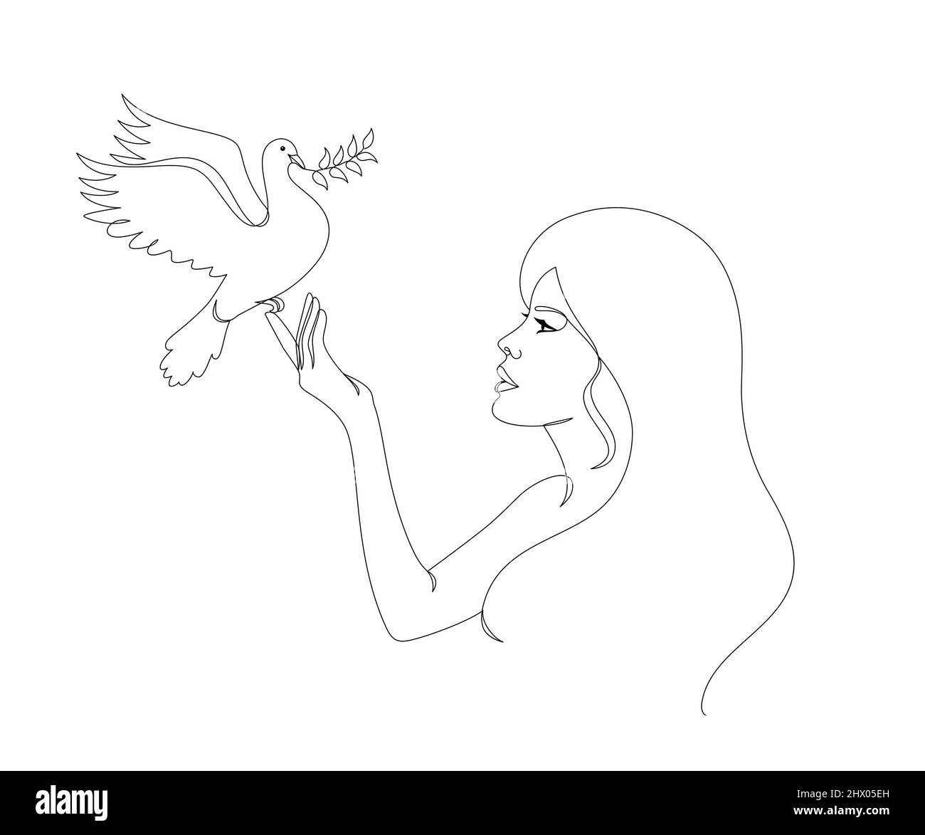 Gesicht einer ukrainischen Frau mit einer Taube. Stock Vektor