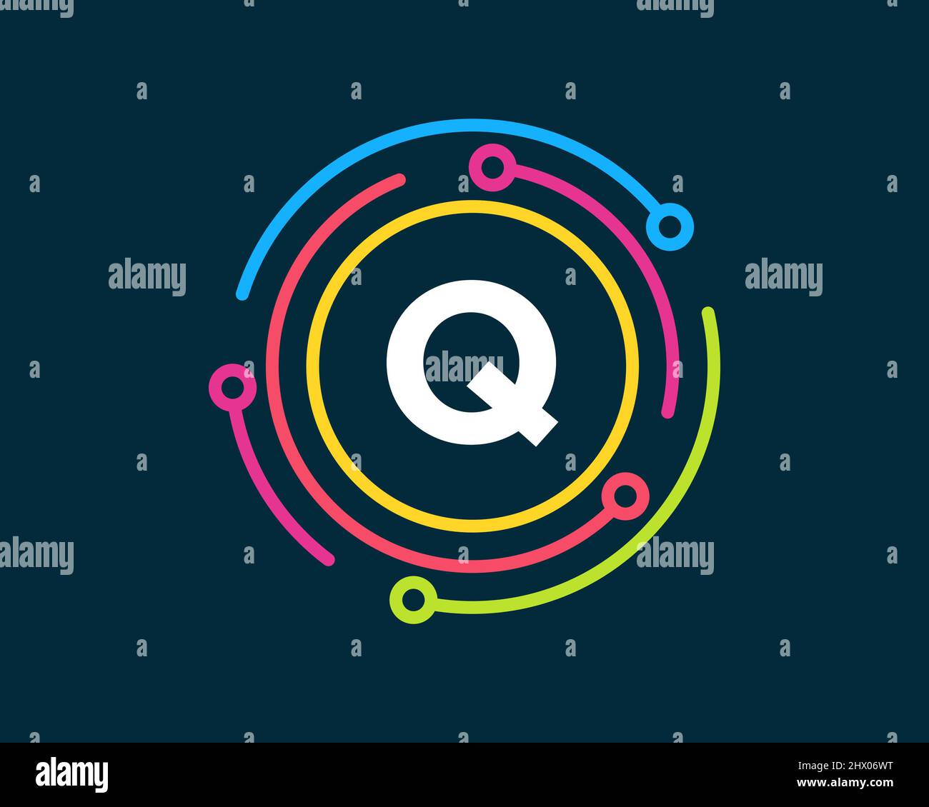 Technologie-Logo-Design mit Q-Letter-Konzept. Q-Technologie-Logo mit dem Buchstaben. Design Des Netzwerklogos Stock Vektor