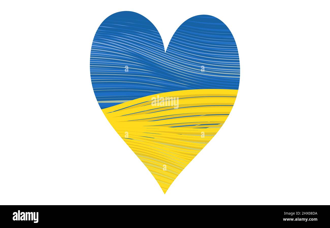 Ukrainische Nationalflagge, herzförmige Ikone mit Farben der ukrainischen Flagge. Gestreiftes Muster. Symbol, Plakat, Banner der Krise in der Ukraine Konzeptikone Stock Vektor