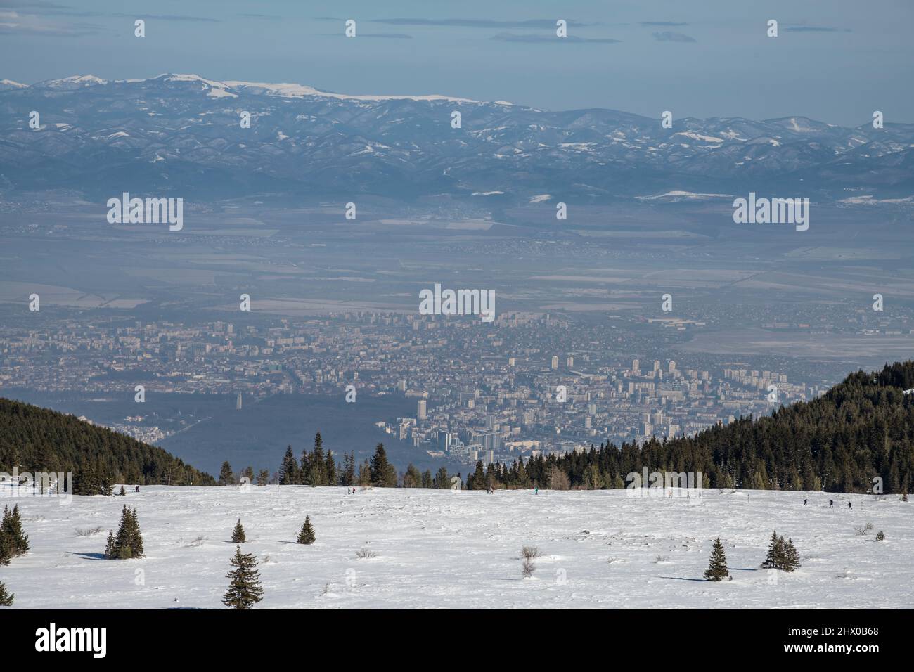 Überblick vom Vitosha-Berg aus Richtung Sofia Stockfoto