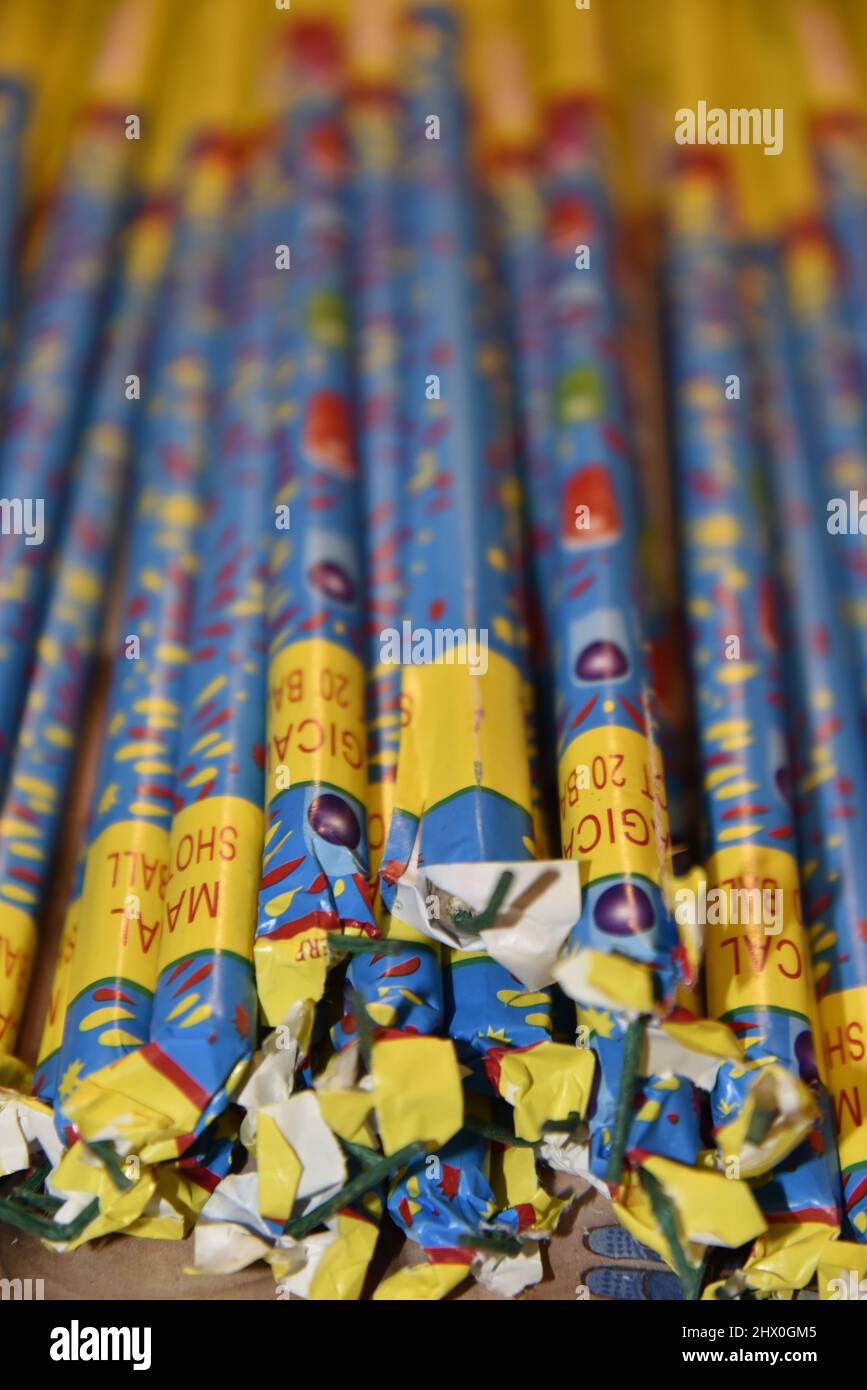 Feuerwerk Mit Römischen Kerzen Stockfoto