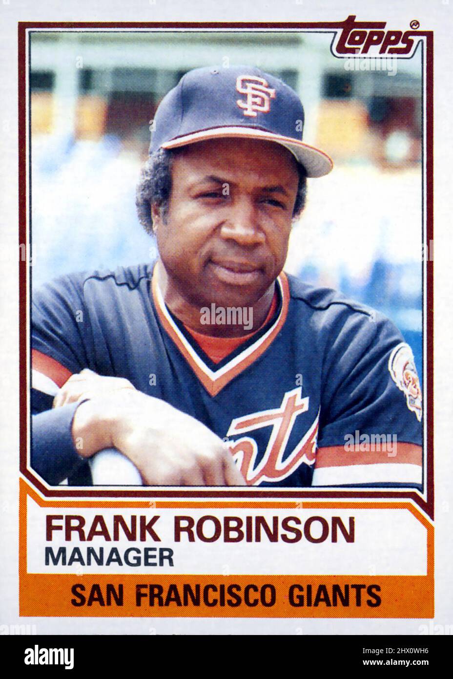 1983 Topps Baseballkarte mit dem Teamchef Frank Robinson von San Francisco Giants Stockfoto