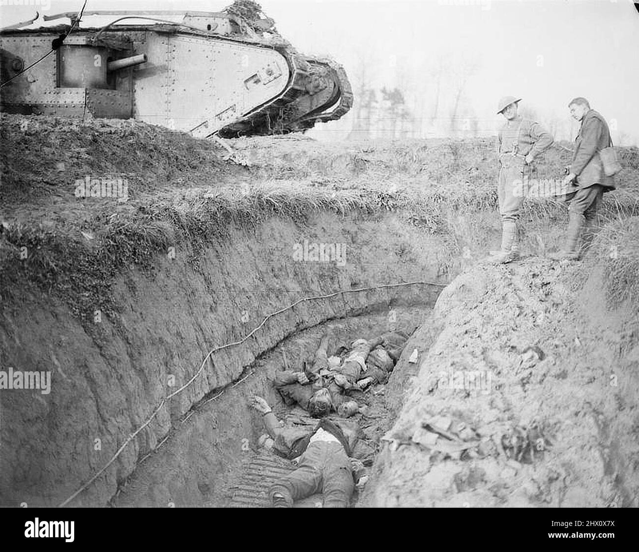 Deutsche Soldaten starben in einem Graben. Flesquieres, 23. November 1917. Stockfoto