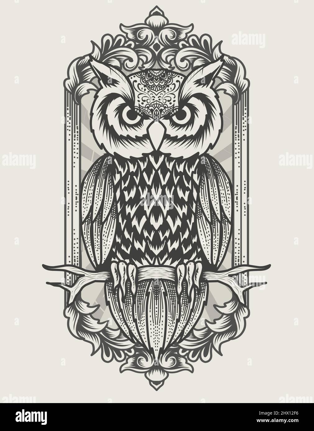 Illustration Vintage Eule Vogel monochromen Stil Stock Vektor