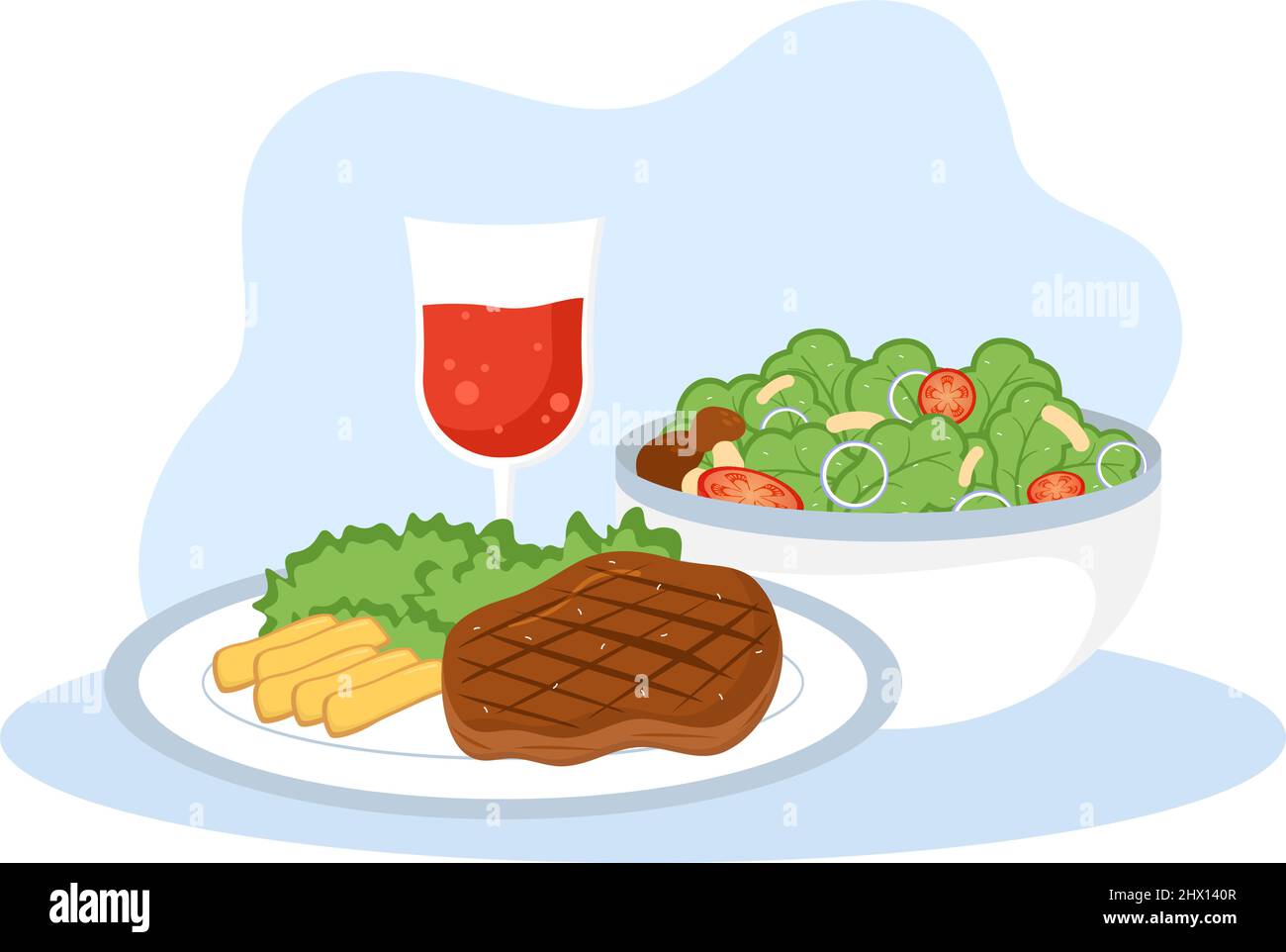 Essen zu jeder Mahlzeit mit gesundheitlichen Vorteilen, ausgewogene Ernährung, Vegan, Nutritional und das Essen sollte jeden Tag in Flat Background Illustration gegessen werden Stock Vektor