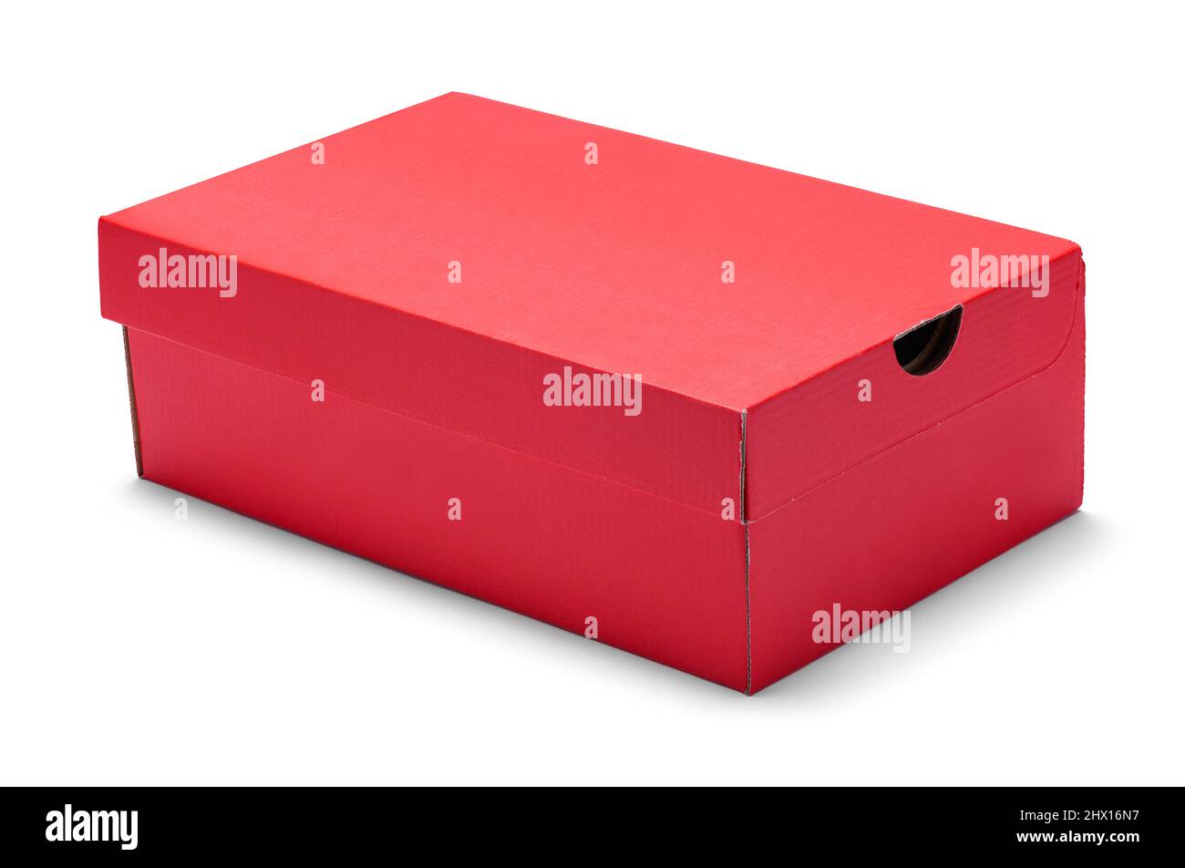 Rot Karton Schuhkarton Ausschnitt auf Weiß. Stockfoto
