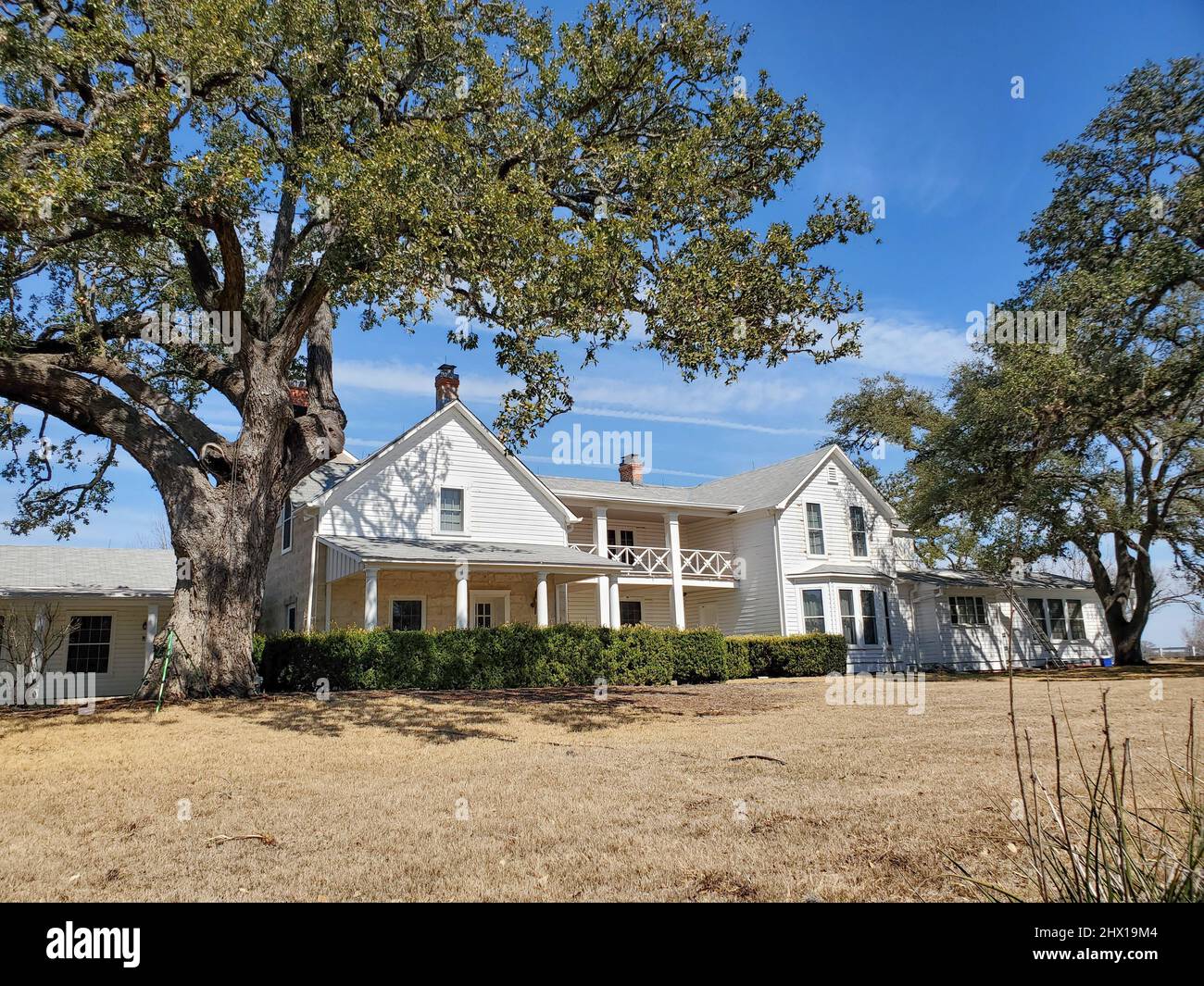 Außenansicht von Lyndon B. Johnsons Texas White House, einem Haus auf der Familienranch in der Nähe von Stonewall, Texas. Das Hotel ist Teil des LBJ National Historic Park Stockfoto